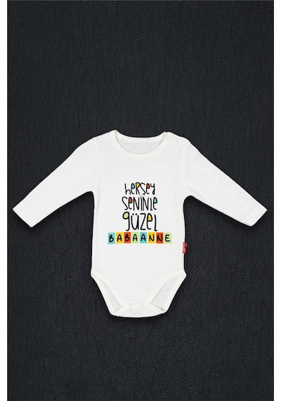 Adisia Unisex Bebek Beyaz Her Şey Seninle Güzel Babaanne Baskılı Alttan Çıtçıtlı Zıbın Beyaz