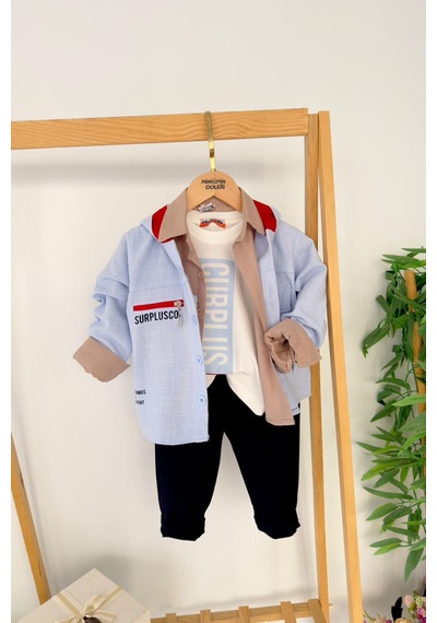Miniğimin Cicileri Curplus Baskı Ceketli Tişört Ve Kot Pantolonlu Erkek Çocuk 4 Lü Takım - Mavi Miniğimin Cicileri Curplus Baskı Ceketli Tişört Ve Kot Pantolonlu Erkek Çocuk 4 Lü Takım - Mavi