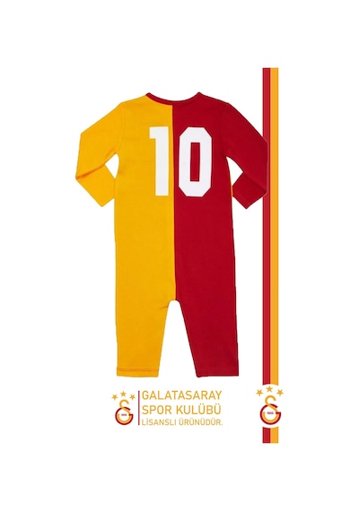Galatasaray Lisanslı Uzun Kol Sarı Kırmızı Bebek Tulum Aslan Baskılı Ahşap Kutulu Sarı - Kırmızı