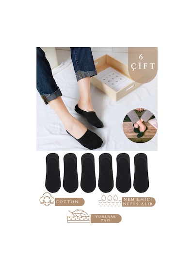 Kral Socks Unisex Düz Desen 6 Çift Pamuklu Terletmez Babet Çorap