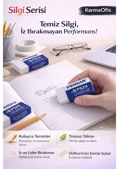 10'lu Beyaz Silgi Seti Ps24 Tozsuz Silgi, İz Bırakmayan Yumuşak Silgi
