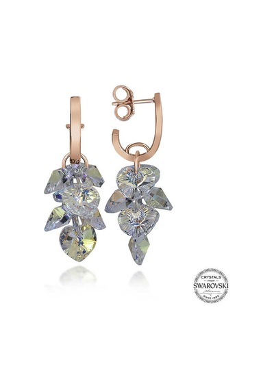 Swarovski Crystal Taşlı Gümüş Kalp Salkım Sallantılı Çivili Kadın Küpe Diğer