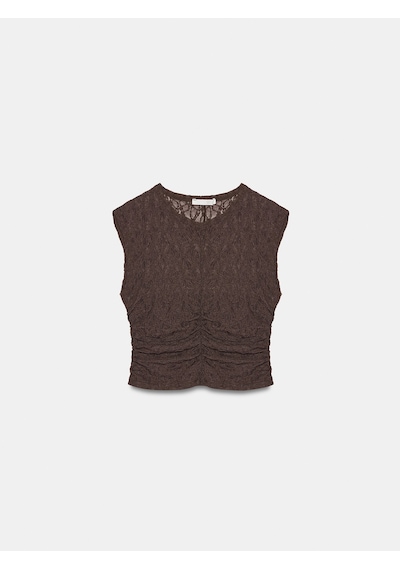 Dilvin 32492 Büzgülü Dantel Top-koyu Kahve