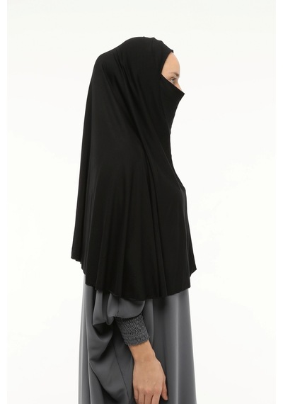 Altobeh Hazır Türban Peçeli Pratik Eşarp Tesettür Nikaplı Hijab - Namaz Örtüsü Sufle 3xl - Siyah Siyah