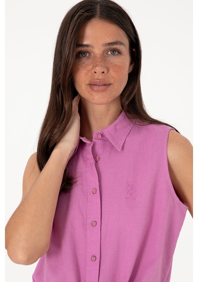 U.S. Polo Assn. Kadın Fuşya Keten Karışımlı Kısa Kollu Gömlek 50298111-VR023 U.S. Polo Assn. Kadın Fuşya Keten Karışımlı Kısa Kollu Gömlek 50298111-VR023
