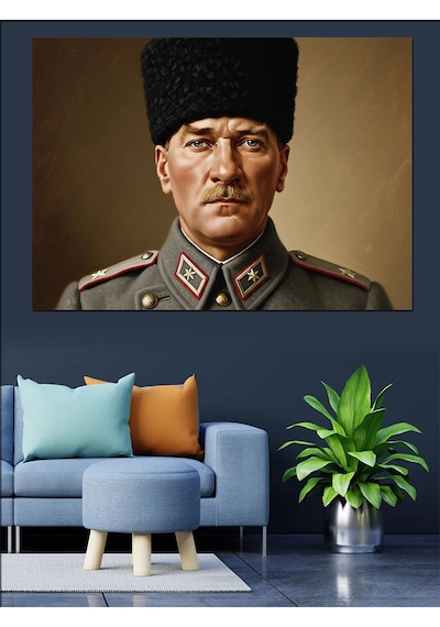 Türkiye Cumhuriyeti Kurucusu Atatürk Portresi Dekoratif Kanvas - Mdf Ahşap Tablo
