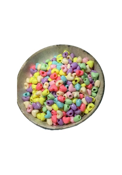 Pastel Tonlarda Karışık Renkli 25 Gram Kalpli Boncuk Takı Boncuğu