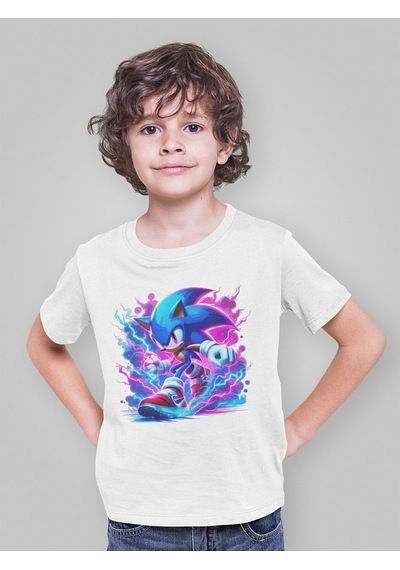 Sevbano Tasarım Süper Sonic Baskılı Unisex Çizgi Film Çocuk Tişört 1-12 Beyaz