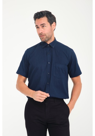 Klasik Kısa Kol Linen Keten Yaka Düğmeli Hediye Kutulu Erkek Gömlek Fs-001202 - Lacivert-1693