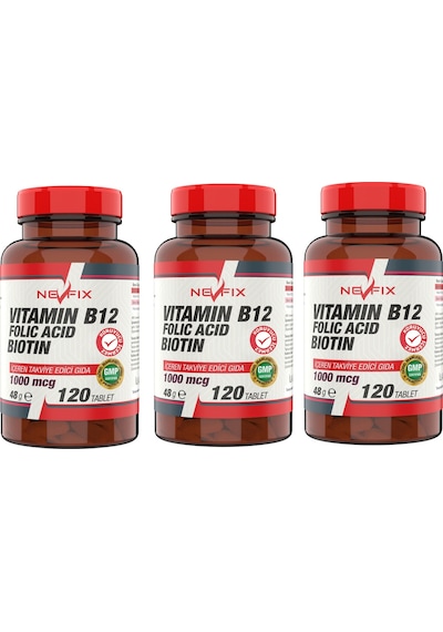 Nevfix B12 Folic Acid Biotin 120 Tablet X 3 Kutu 360 Tablet