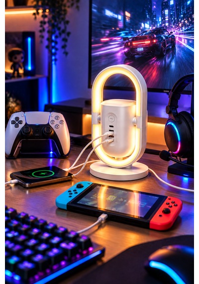 Akım Korumalı Masaüstü Güç Ünitesi 2 Priz, 2 Usb-c + Usb-a, 20w Pd & 18w Qc Hızlı Şarj, Led Ortam Aydınlatmalı 3680w 1.9 M