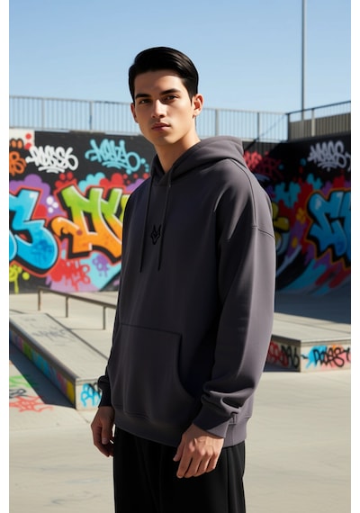 Benerly Erkek Kapüşonlu Standart Kol Kanguru Cep Sweatshirt Fonksiyonel D Antrasit