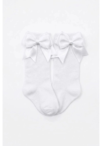 Cocole Socks Kız Çocuk Aksesuarlı Dizaltı Çorabı Tekli Pamuklu Düz Beyaz Fiyonklu