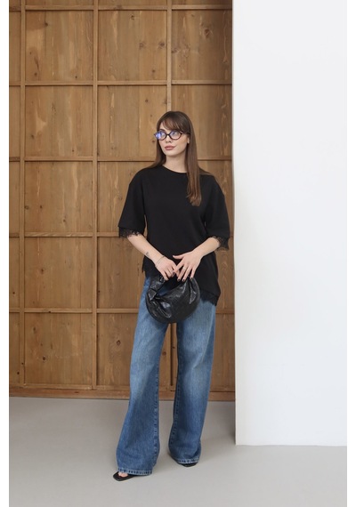 Verymoda Dantel Detaylı Tişört D2956 Siyah