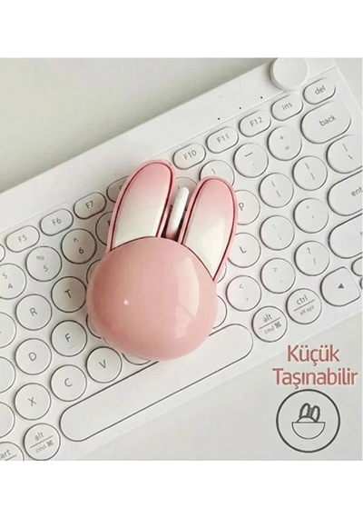 Tavşan Figürlü Kablosuz Mouse Pil Dahil Etiket Hediyeli Pembe
