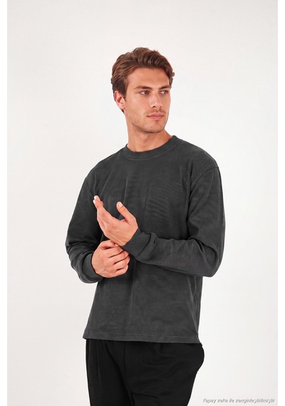 Buratti Pamuk Karışımlı Relaxed Fit Bisiklet Yaka Kazak Erkek Sweat 5905837 Antrasit