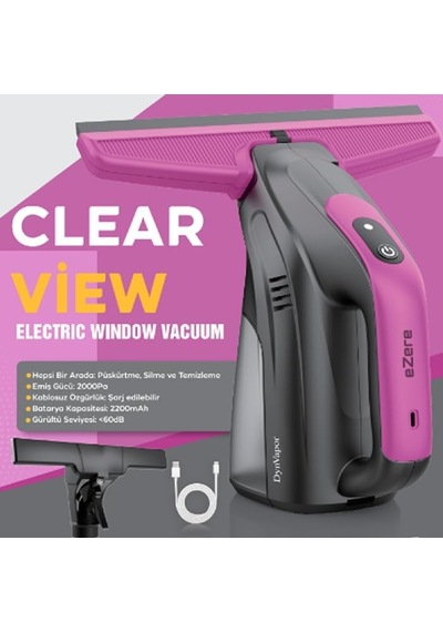 Ezere Clearview Şarjlı Cam Temizleyici Silme Makinesi Mikrofiber Başlıklı, Siyah Diğer