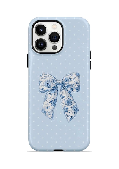 Velvoria Valestra Blue Toile Bow Apple iPhone Uyumlu 14 Pro Magsafe Koruma Kılıfı Valestra Magline - Blue Toile Bow