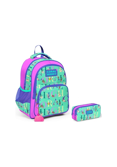 Coral High Yeşil Pembe Kız Çocuk İlkokul Sırt Çantası Ve Kalemlik Seti