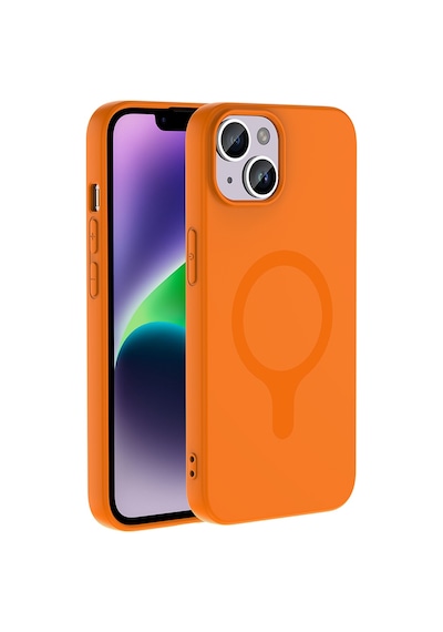 Maks Technology iPhone Uyumlu 13 Kılıf M-safe Şarj Özellikli Mkst Aris Silikon Kapak - Turuncu