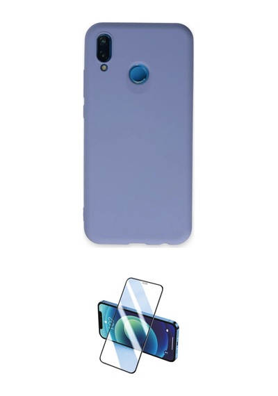 Cep Huawei Uyumlu P20 Lite Kılıf Ahenk Serisi İkili Koruma Seti Najmaddin Mavi