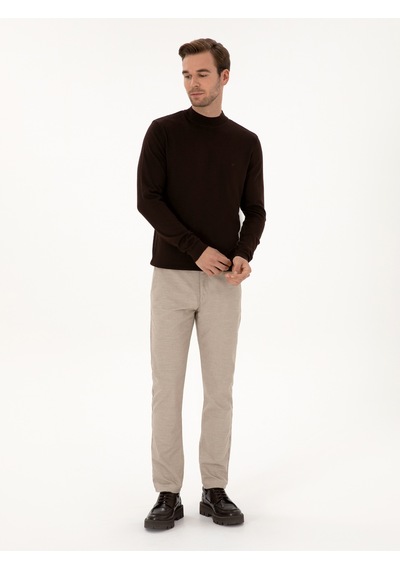 Cacharel Bej Slim Fit Pamuk Karışımlı Armürlü Kanvas Pantolon