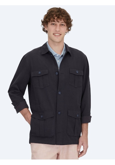 Kip Lacivert Oversize Fit Dokuma Pamuk Karışımlı Overshırt Lacivert