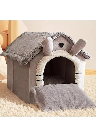 Hpytech Peluş Yumuşak,kedi & Küçük Köpek Evi Kapalı Kulübe Tasarım Sıcak, Konforlu, Yıkanabilir Minderli Evcil Yatak