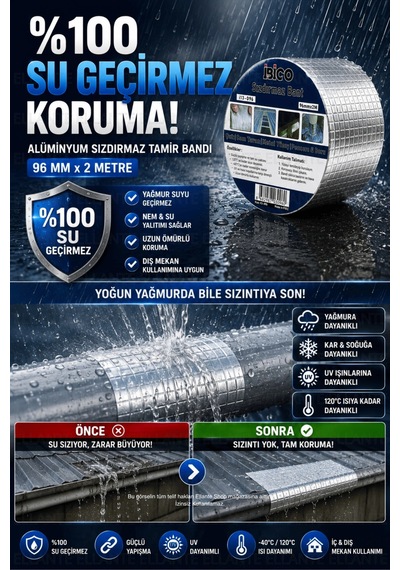 96 Mm X 2 Metre Alüminyum Sızdırmaz Tamir Bandı Su Geçirmez Güçlü Yapışkan Çatı Oluk Boru Pencere İz