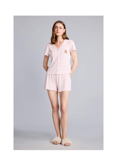 Defacto Regular Fıt Kısa Kollu Ayıcıklı 2li Pembe Pijama Takım H6328ax26smpn436 Pembe-pn436