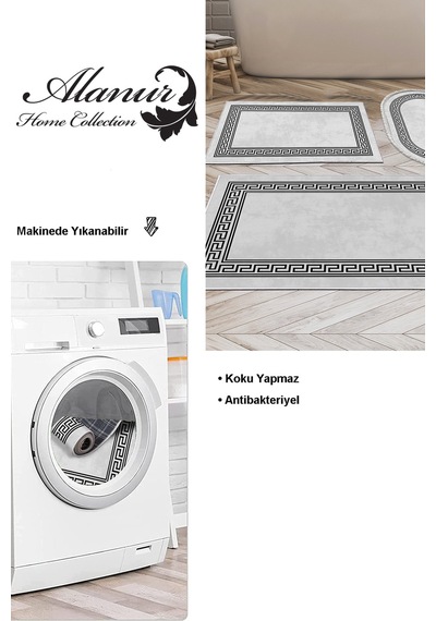 Dekoreko Kaymaz Taban Djt 3 Lü Banyo Paspas Takımı Star Pamuk Karışık Modern 626m Antrasit