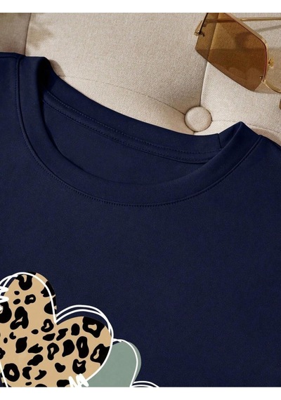 Uyguntarz Unisex Love Kalp Baskılı Tasarım Tshirt Lacivert
