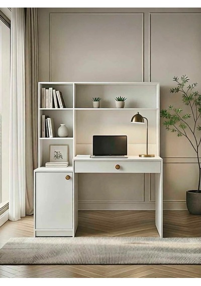 Pema Home %100 Mdf Çekmeceli Kapaklı Çalışma Masası Beyaz