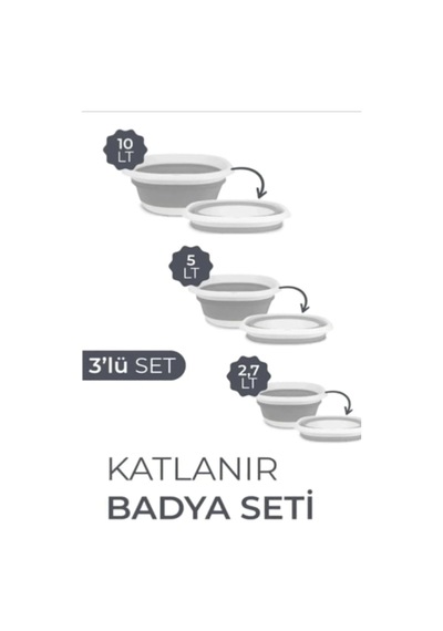 3'lü Katlanır Leğen Seti 2.7 Lt 5 Lt 10 Lt Tek Renk