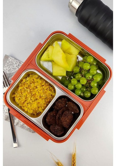 Bölmeli Çelik Hazneli Yemek Kabı 25 Cm Turuncu - Yk1392