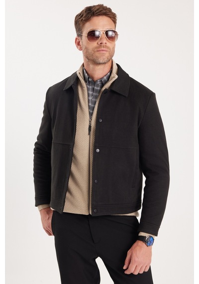 Tudors Erkek Slim Fit Dar Kesim Çift Cepli Çıtçıt Kapamalı Siyah Mont-46275 Siyah