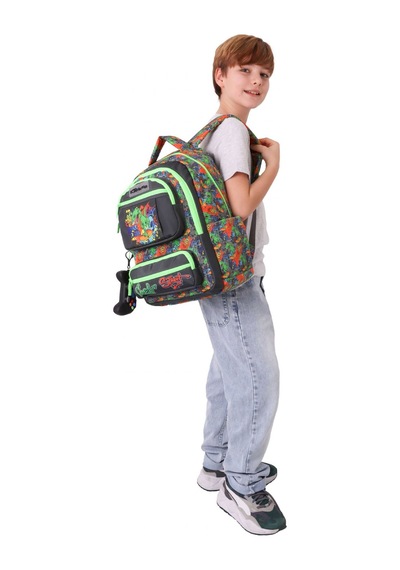 Kaukko Kids Erkek Çocuk Street Dinazor Baskılı Street Altı Bölmeli İlkokul Sırt Çantası - L5414 Çok Renkli