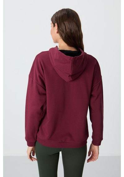 Tommy Life Erguvan Kompakt Pamuklu Kalın Pürüzsüz Dokulu Kapüşonlu Oversize Fit Kadın Sweatshirt - 97291 Mor