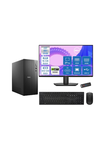 Dell Tower ECT1250 RPLS-R-007F02-27 i7-14700 16 GB 512 GB SSD RTX5050 27" Free Dos Masaüstü Bilgisayar + USB Bellek