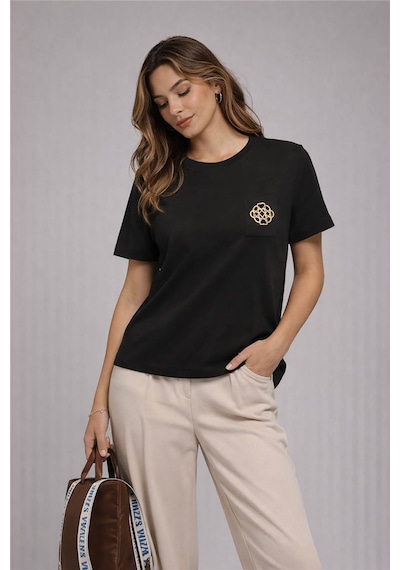 Fashion Friends Aksesuar Detaylı Siyah Kadın Bluz 26y0226k1