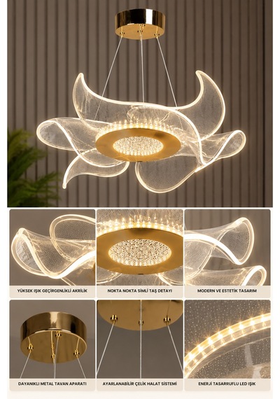 Fresh Model Gold Kaplama 3 Renk Metal Salon Mutfak Oturma Yatak Odası Modern Led Sarkıt Avize Sarı