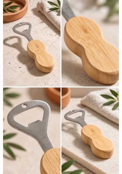 Bambu Saplı Şişe Açacağı Paslanmaz Çelik Uçlu Ergonomik Kapak Açıcı Bej - 919956922 Bej
