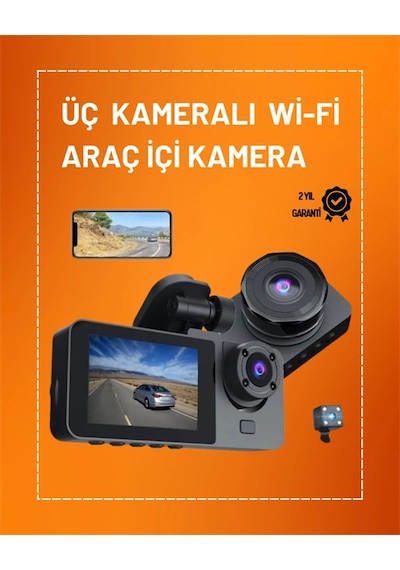 Full Hd Çözünürlüklü Üç Kameralı Araç İçi Kamera - Park Ve Sürüş Güvenliği