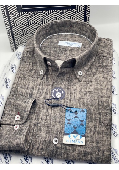 Slim Fit Uzun Kol Müslin Dijital Baskılı Hediye Kutulu Erkek Gömlek Fs-004599 - Antrasit-3364