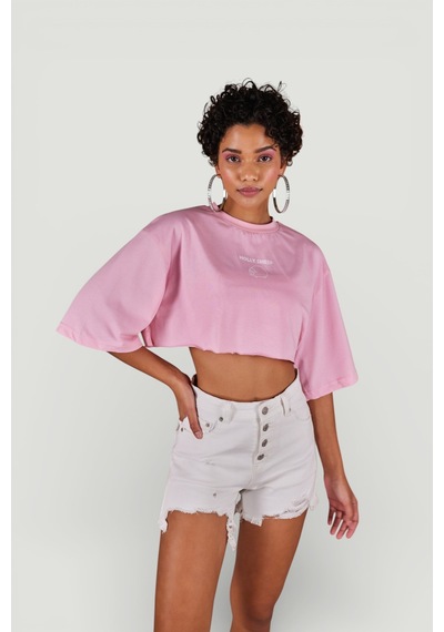 Holly Lolly Bisiklet Yaka Holly Crop Tshirt Pembe