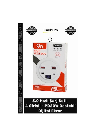 Özel Üretim Qc 3.0 Usb Adaptör 30 Hızlı Şarj Seti 4 Girişli Pd20w Destekli Dijital Ekran