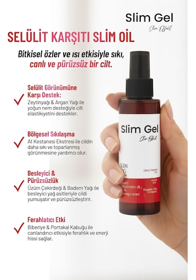 Slim Oil Bitkisel Yağ Karışımı İle Sıkılaştırıcı, Nemlendirici Pürüzsüzleştirici Vücut Bakım Yağı