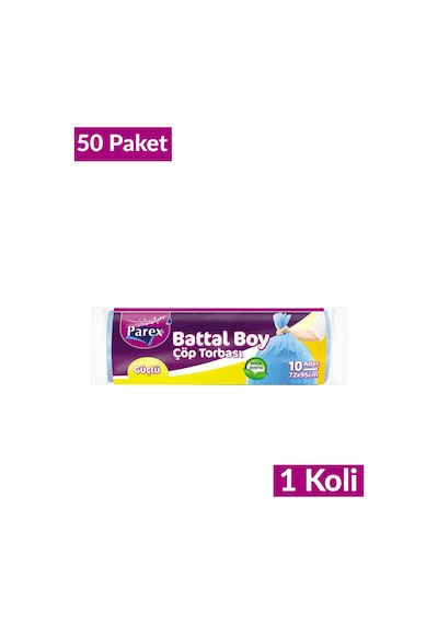 Güçlü Çöp Torbası Battal Boy 10'lu 72 X 95 Cm 50 Paket 1 Koli