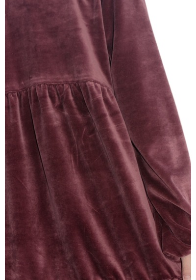 Moda Gül Kurusu - Kız Çocuk Modest Pamuk Kadife Midi Elbise Bordo Bordo