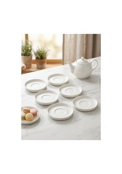 6'lı Porselen Çay Ve Kahve Fincan Tabağı 13 Cm - 6 Cm İç Oyuklu Modern Sunum Seti Beyaz - 859489697 Beyaz